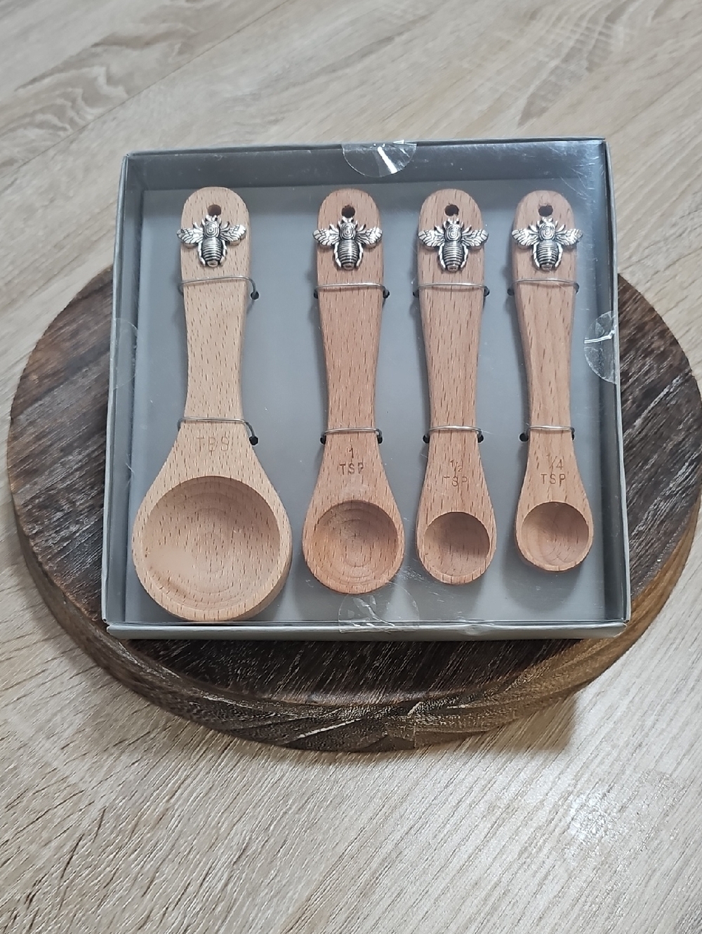 Measuring Spoon Set - Natural Wood and Metal Bee Design